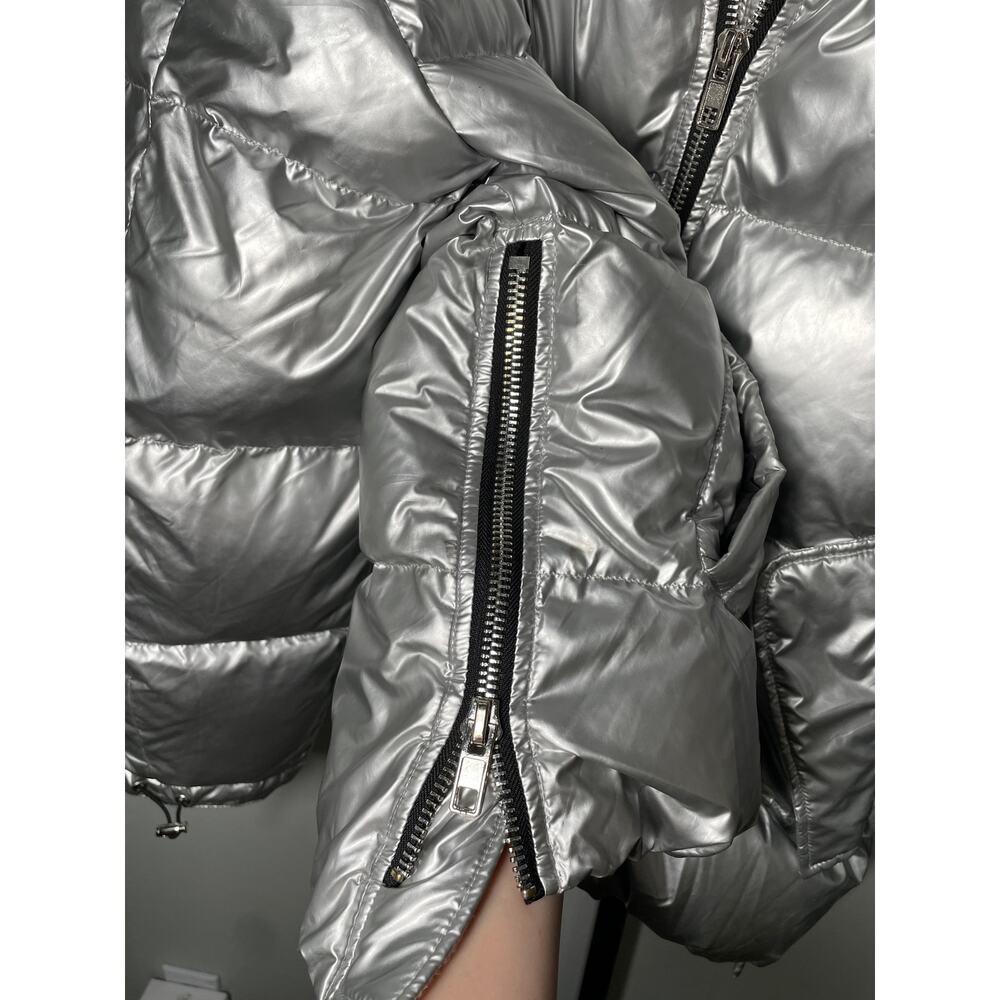 Lattelier Puffer Jacket Womens Medium Silver Shiny Down Filled Zip Winter Hood - Picture 5 of 11